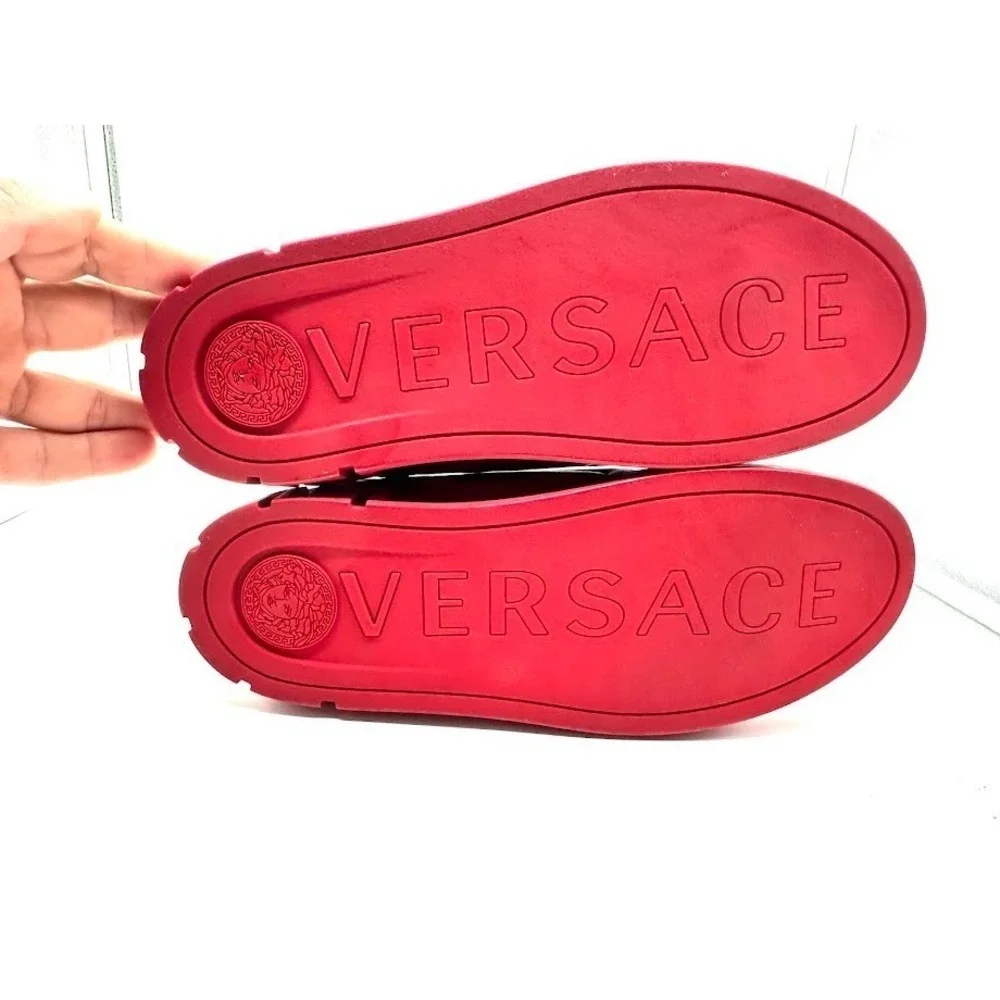 Versace Mens‎ Red Quilted Leather Medusa Greca Low Top Sneakers Shoes